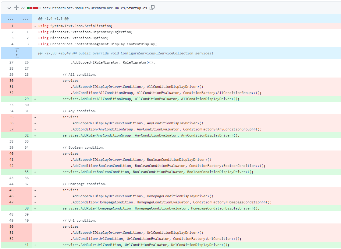 Add extensions to register conditions in the Rules module