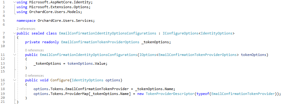 Configure token provider from the corresponding provider