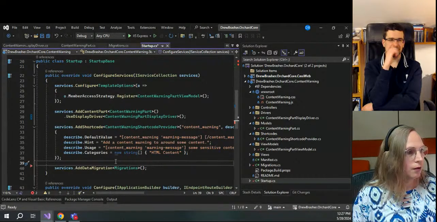 Continuing a Content Warning Module with Drew Brasher - Orchard Core Pair Programming by Lombiq