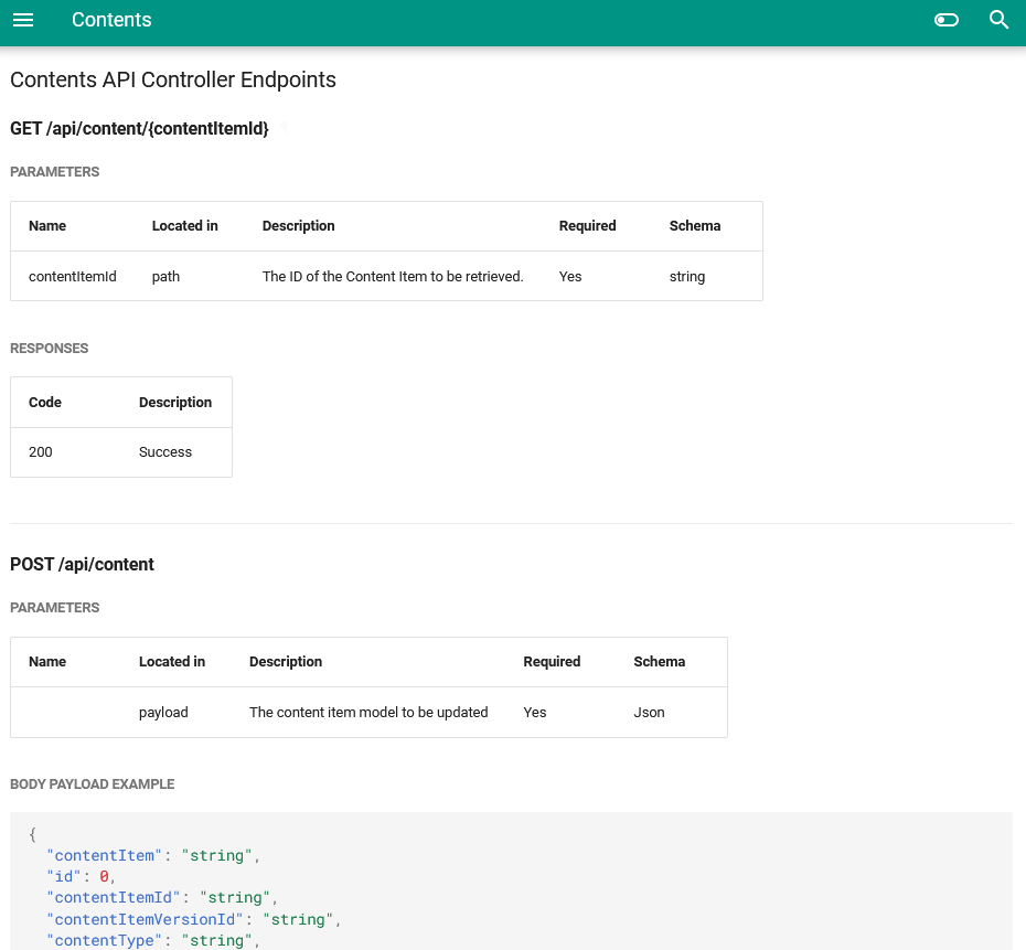 Adding Content Item ApiController.cs endpoints documentation