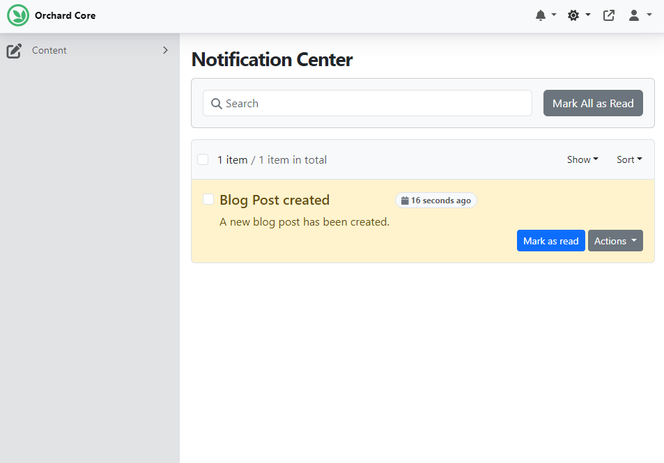 Notification created by the Notify Specific Users Task