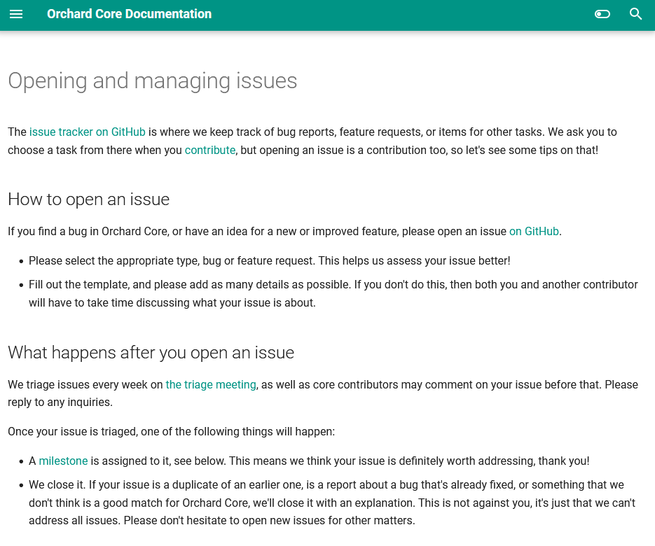 Opening and managing issues documentation