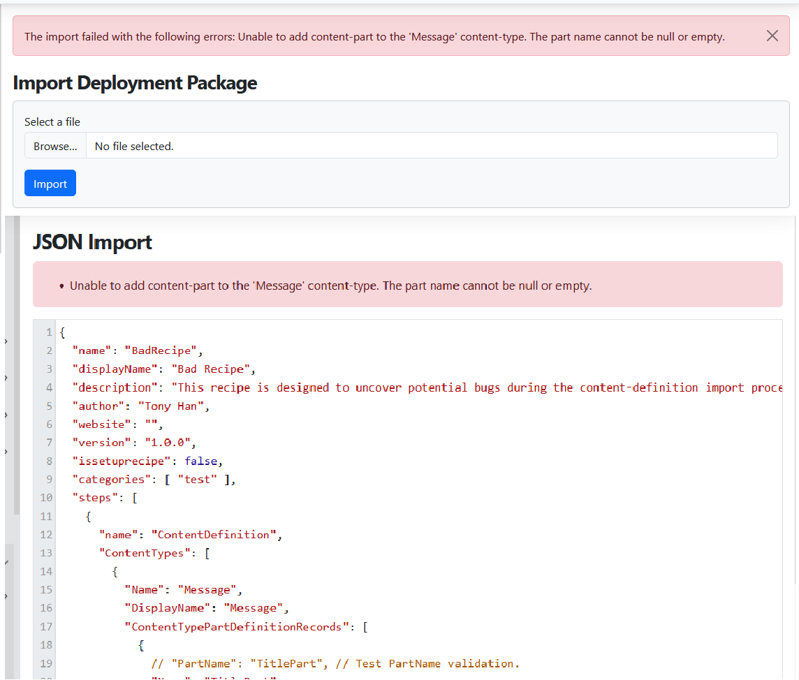 Displaying an error message when processing an incorrect JSON text