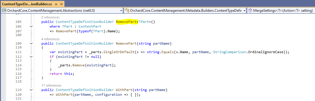 Add RemovePart<TPart> extension