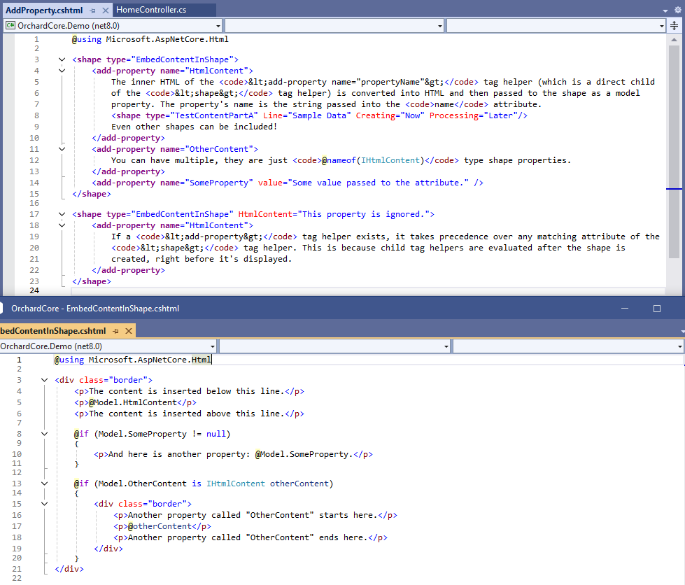 Make it possible to add Razor HTML content to the shape as a property