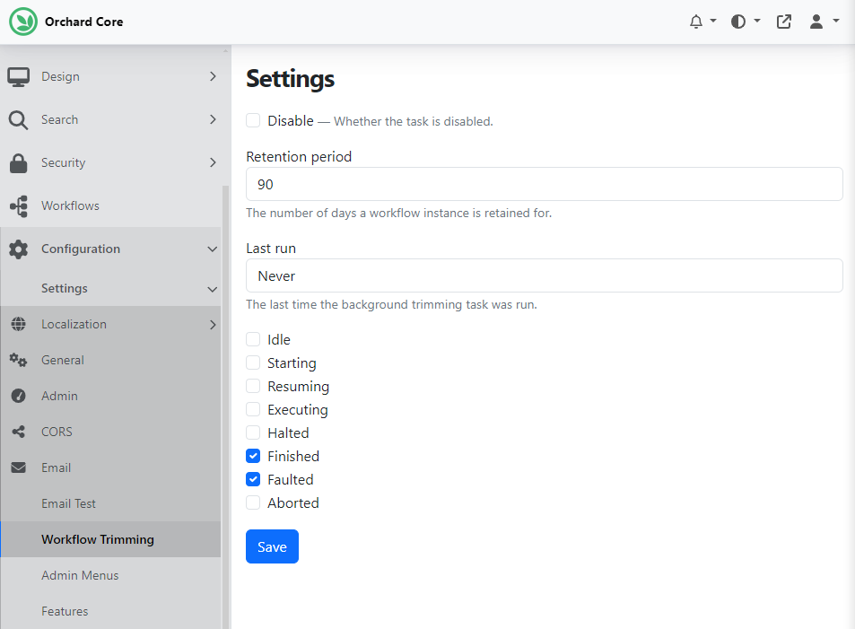 Workflows Trimming Setings