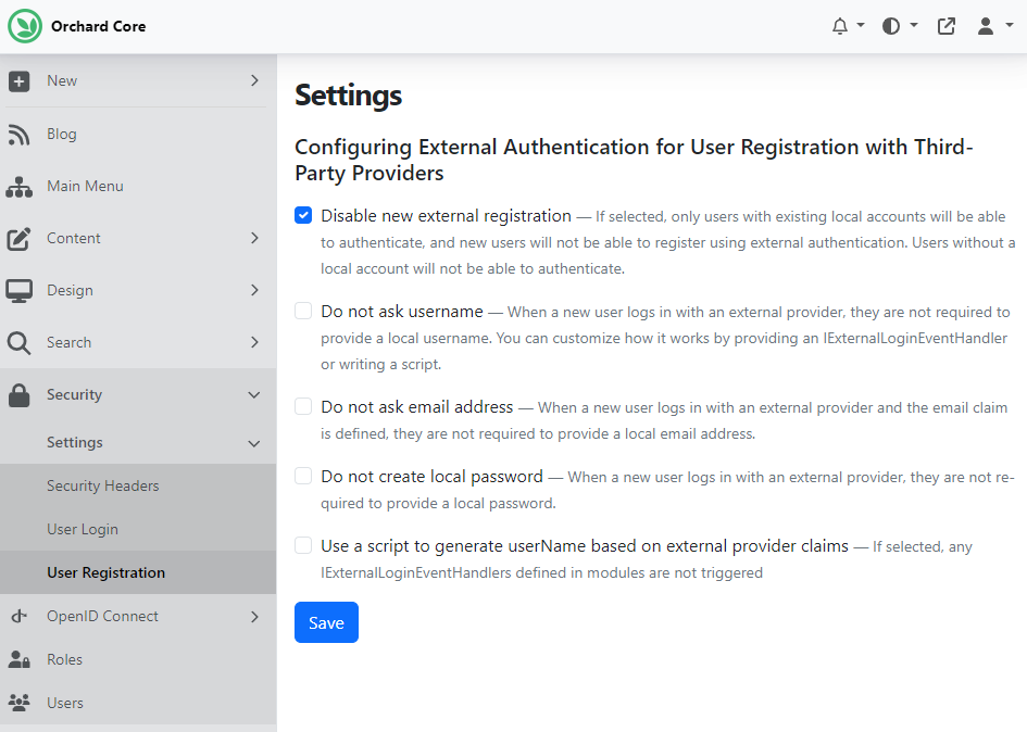 External Authentication feature