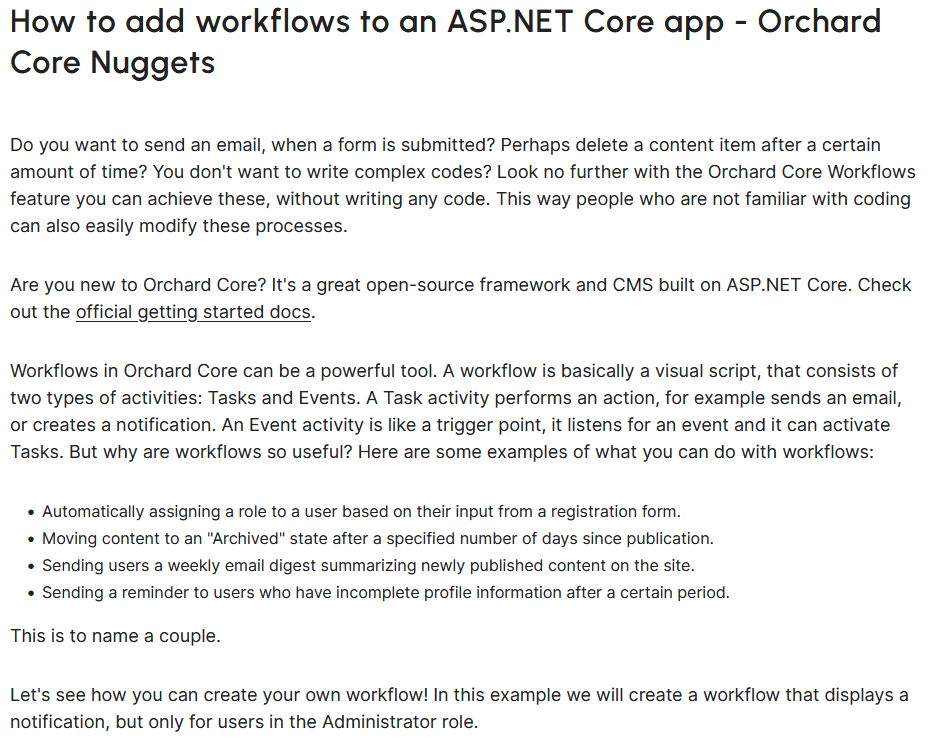 Orchard Nuggets How to add workflows to an ASP.NET Core app