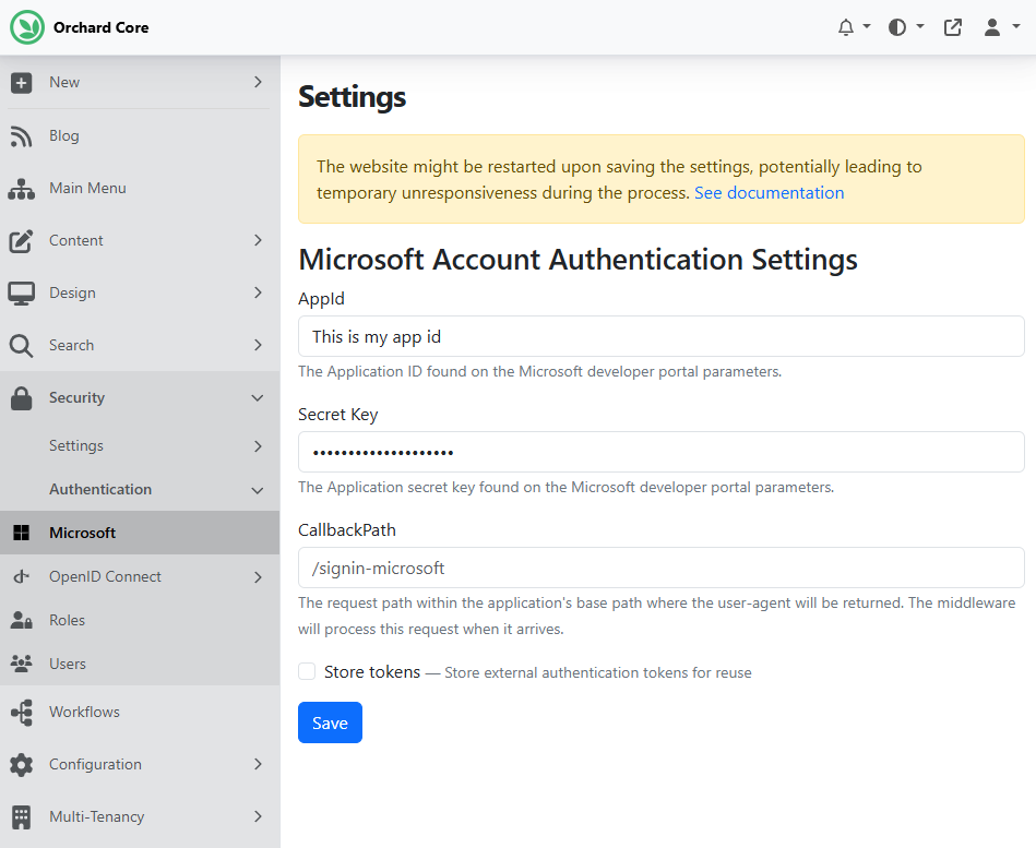 Microsoft Account Authentication Settings