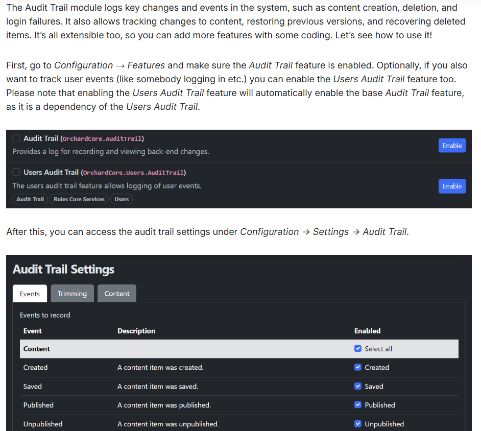 Orchard Nuggets: How to add an audit trail to an ASP.NET Core app