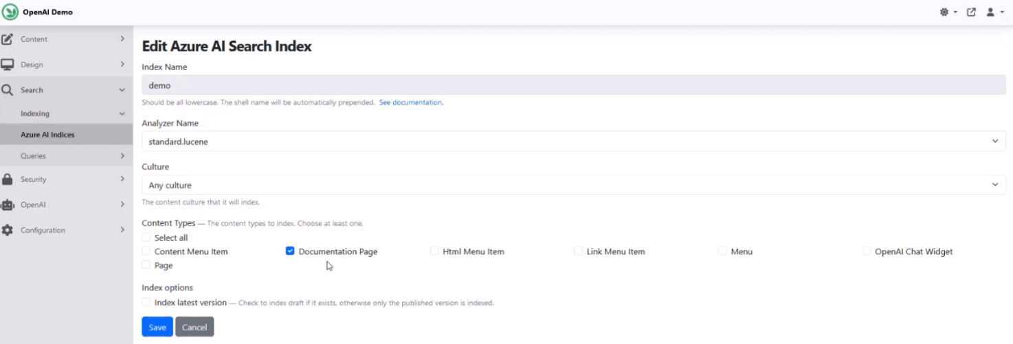 Creating an Azure AI Search Index