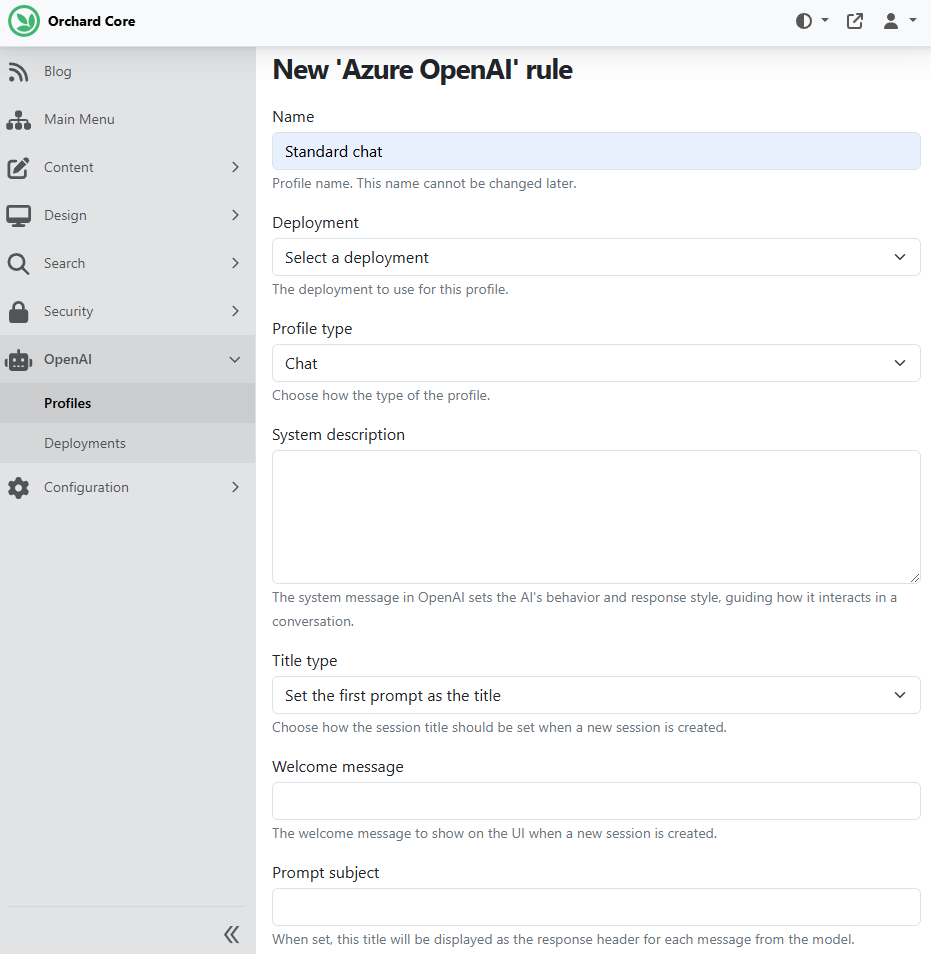 Creating a new Azure OpenAI rule