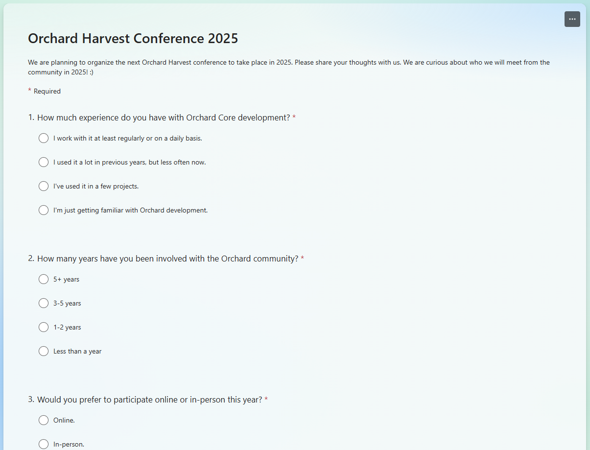 Orchard Harvest 2025 survey
