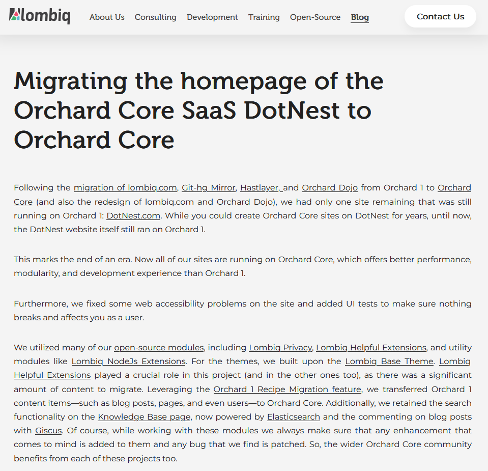 Migrating the homepage of the Orchad Core SaaS DotNest to Orchard Core case study