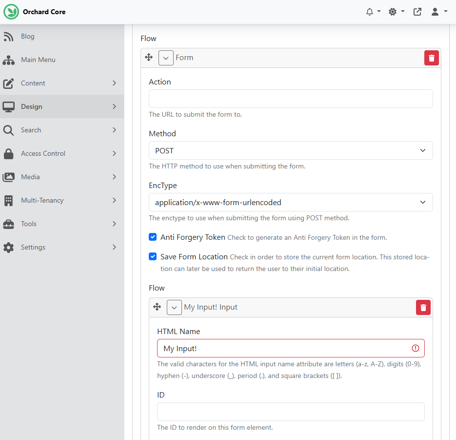 Validate HTML Input Name in FormInputElement Part