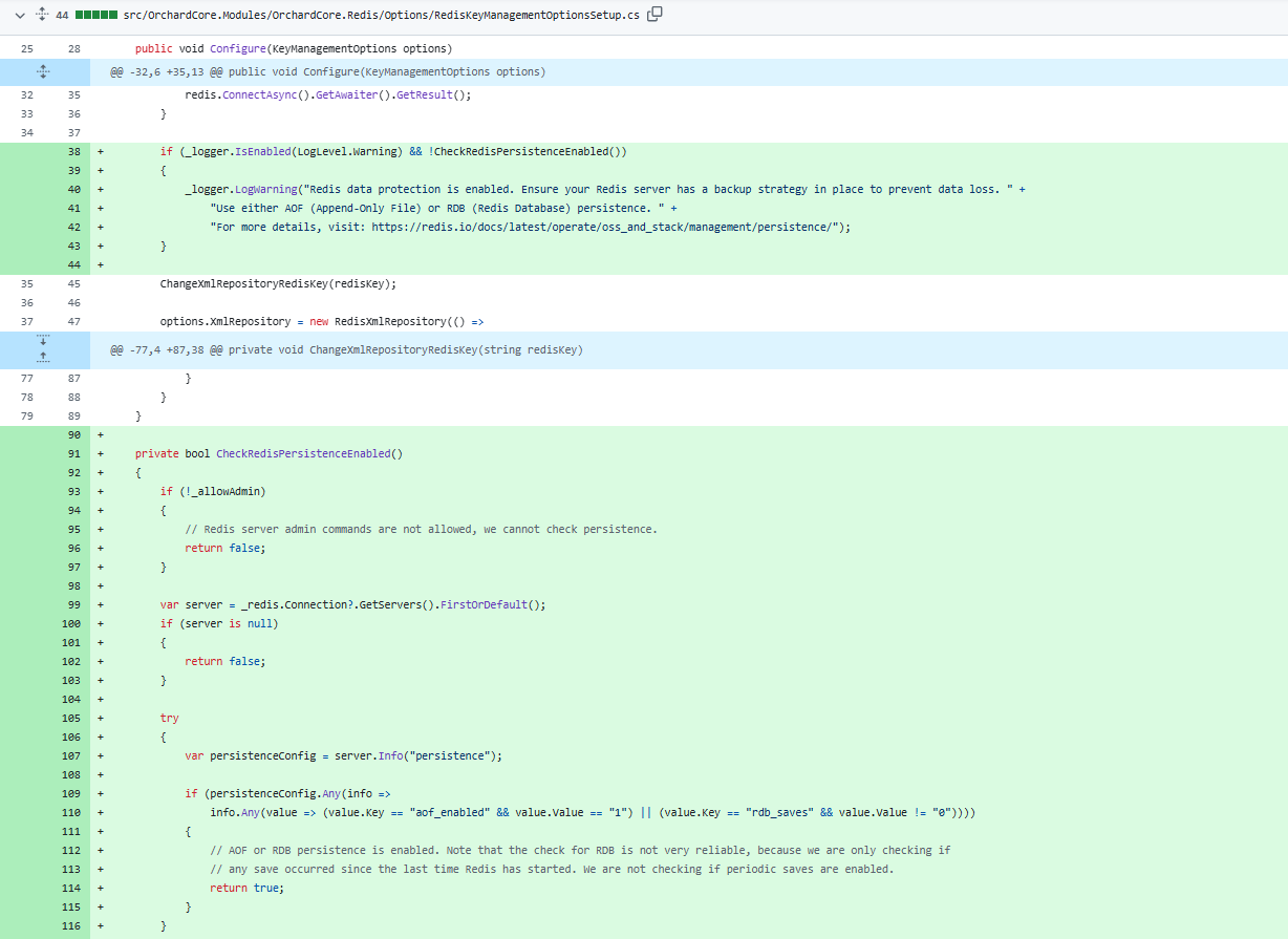 Add a warning when using Redis for data protection