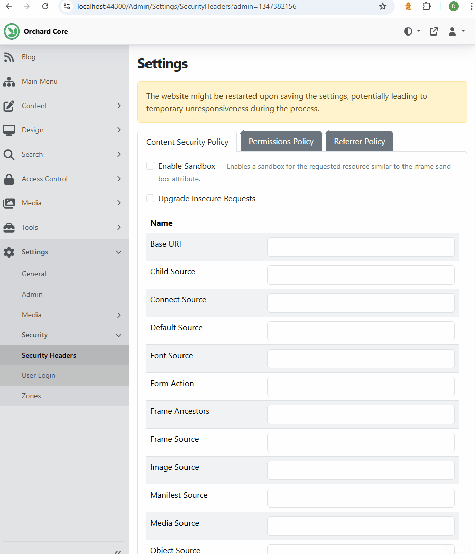Simplify security headers settings using tabs