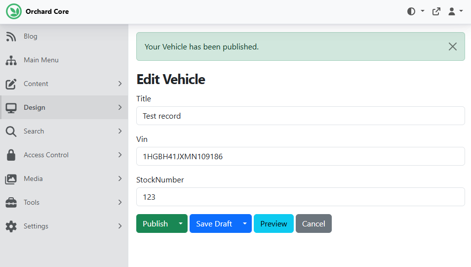 Creating a Vehicle content item