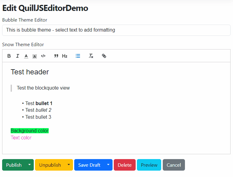 Edit our QuillJSDemo content item