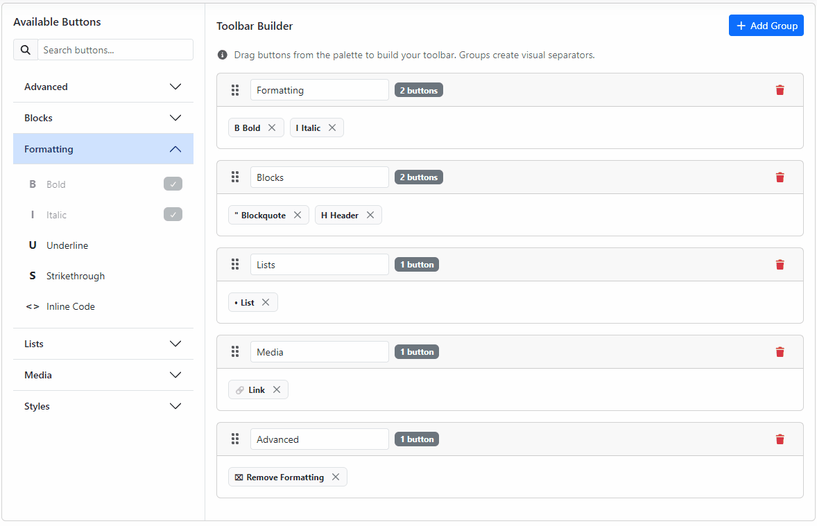 Toolbar builder