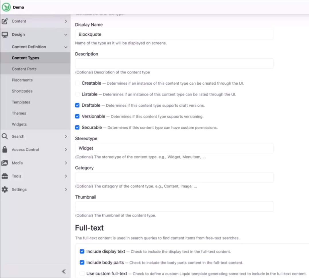Block Part settings