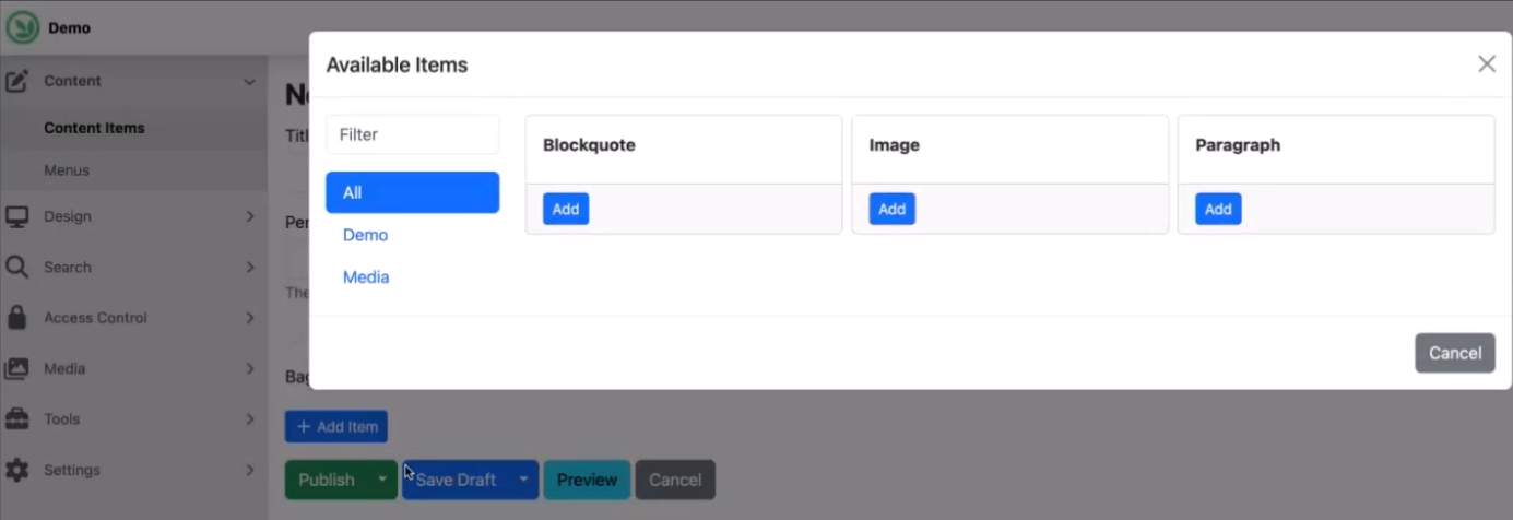 Block Part settings