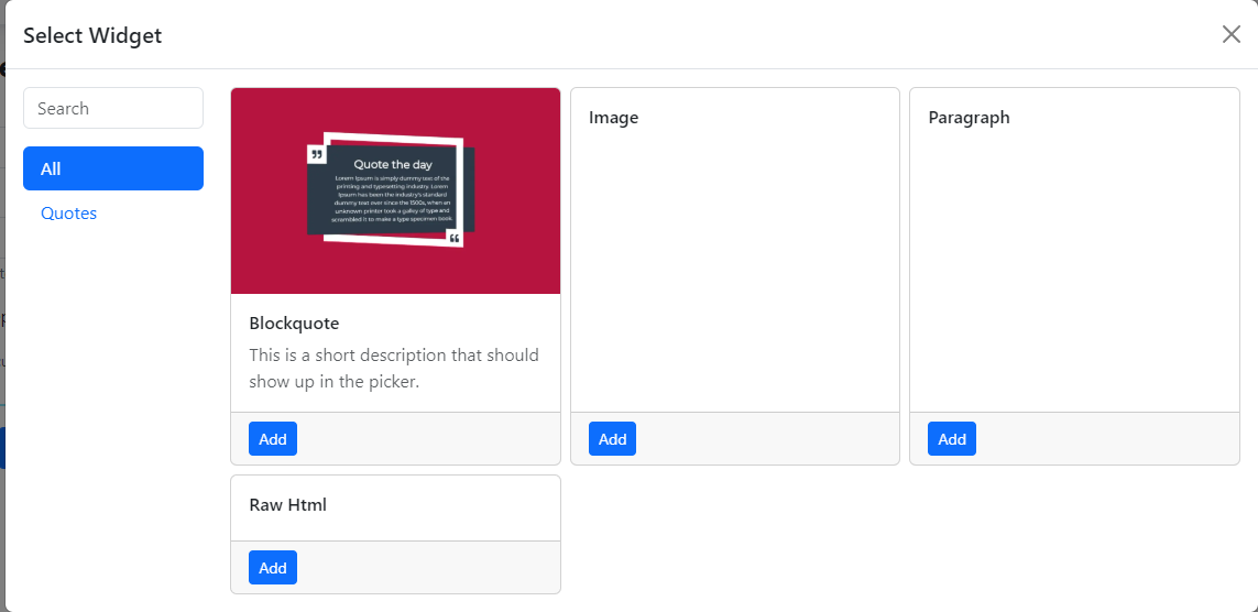 Adding the Blockquote widget