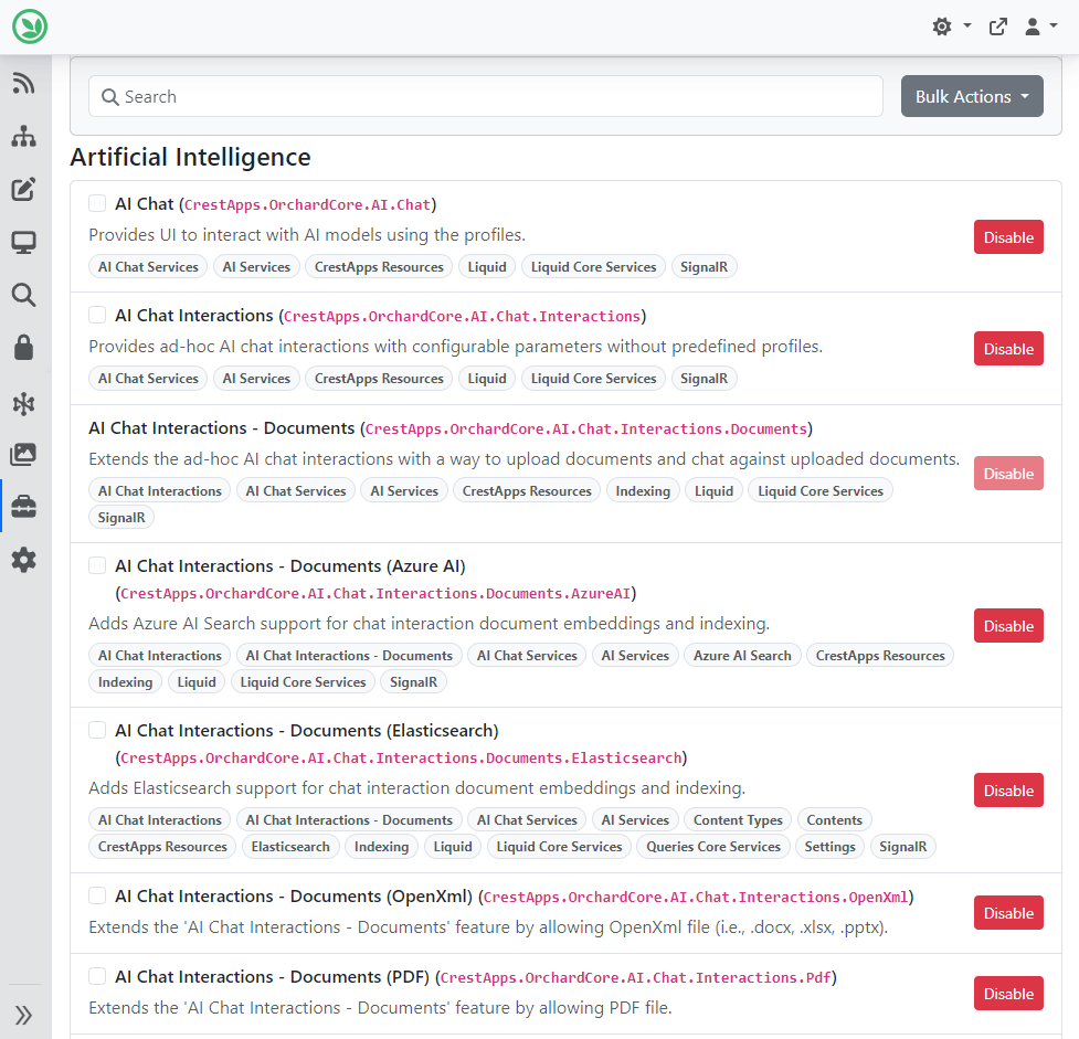 AI Chat Interactions features
