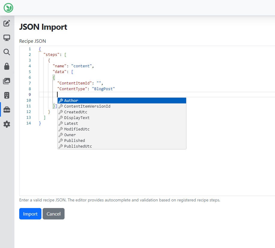 IntelliSense for recipes