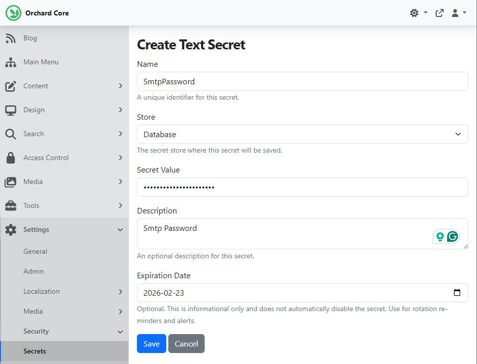 Create Text secret