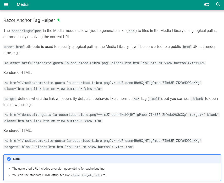 Razor Anchor Tag Helper documentation