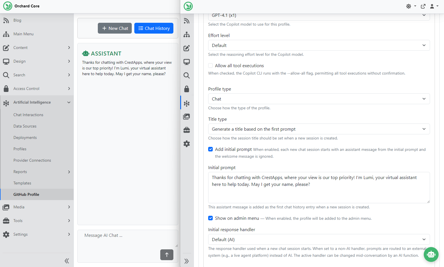 Initial prompt for profiles