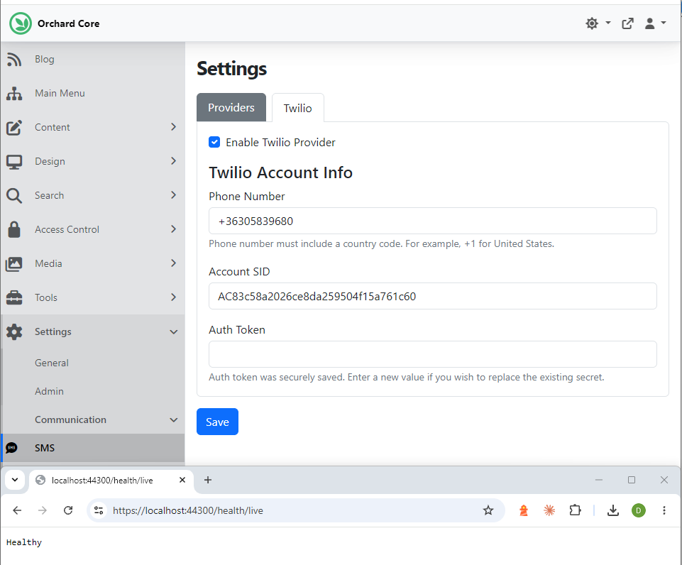 SMS Health Check feature