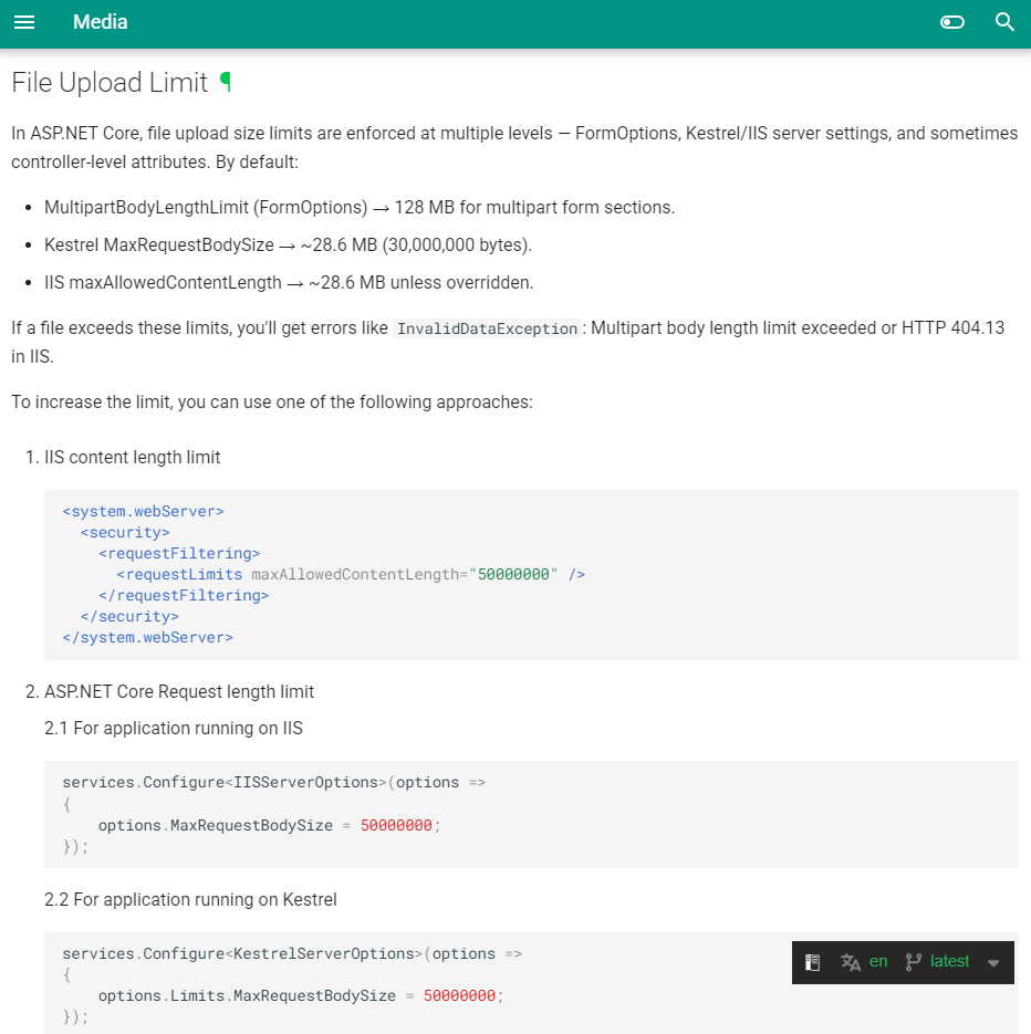 File upload limit documentation