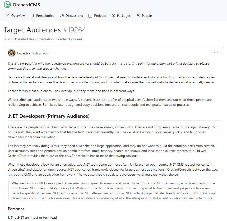 Orchard Core website renewal