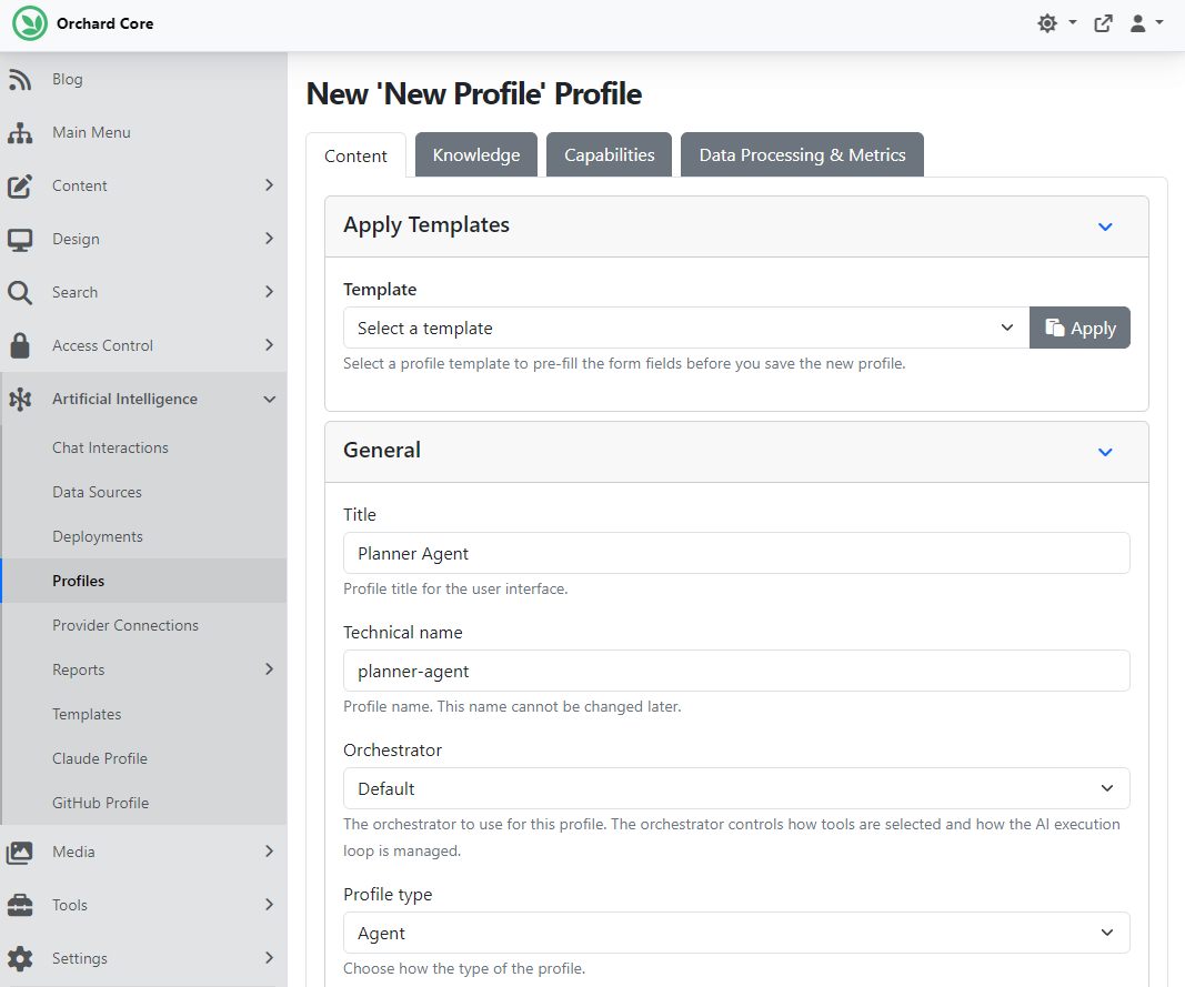 Using a Profile template