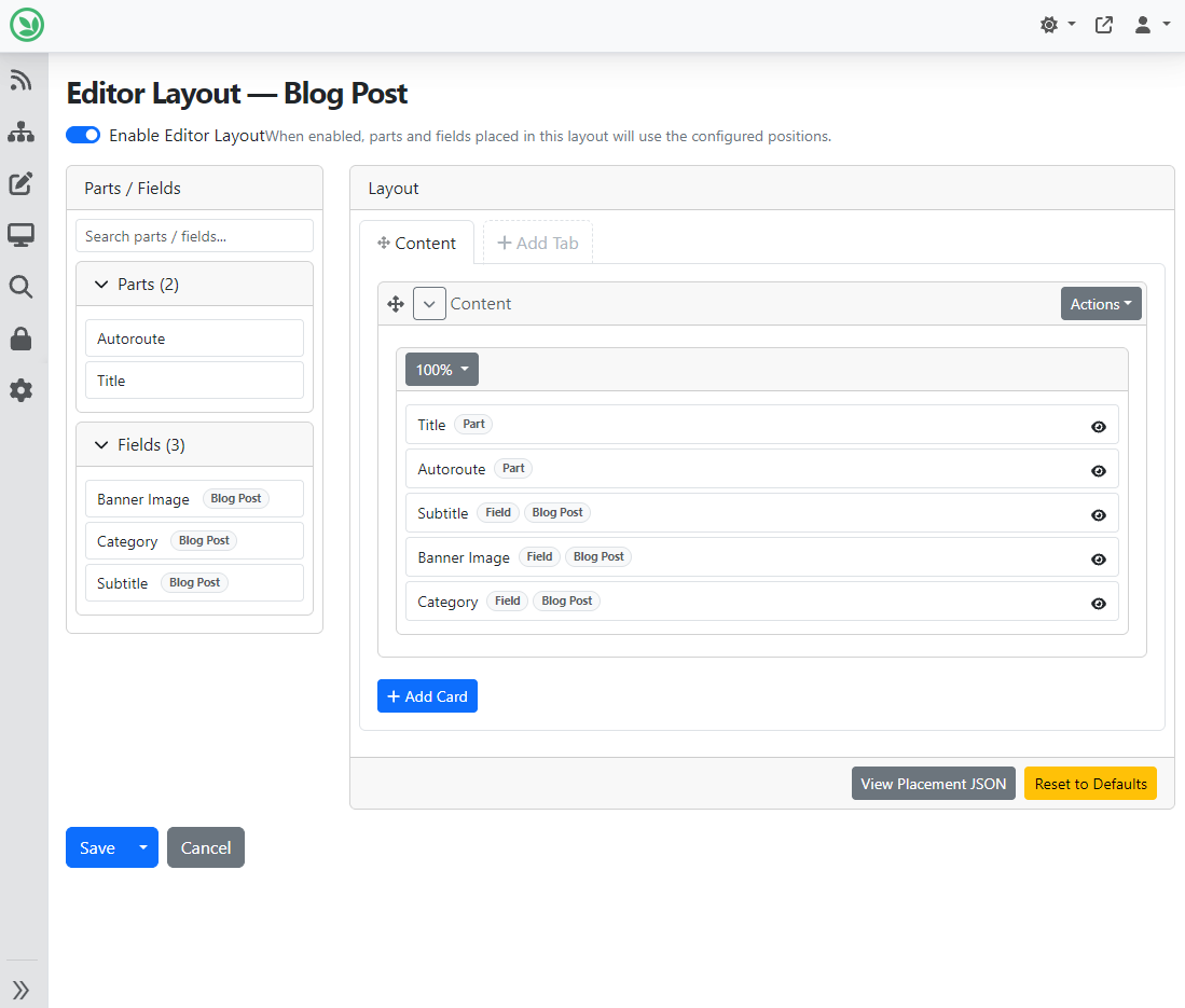 Blog Post editor layout