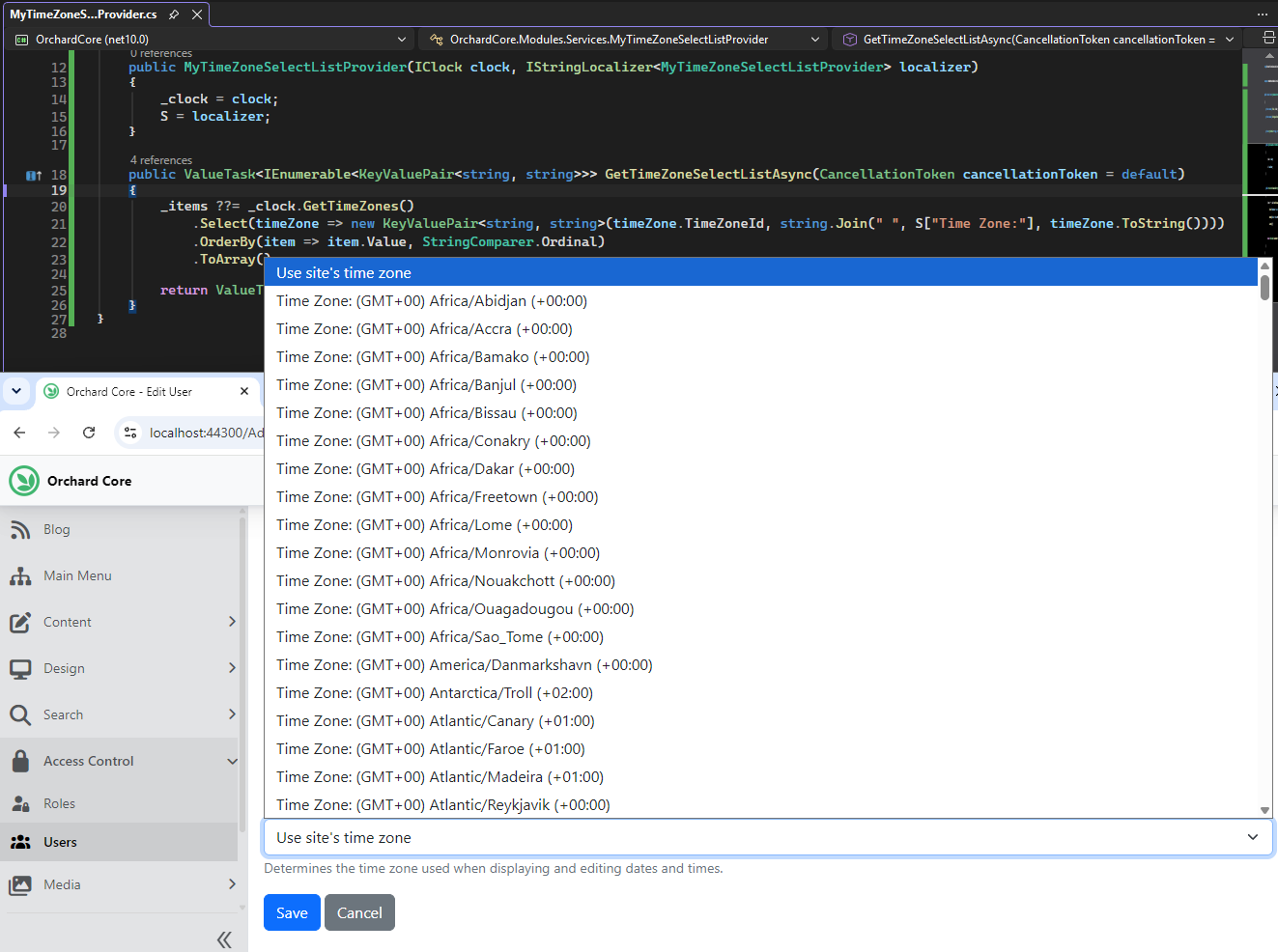 Custom ITimeZoneSelectListProvider