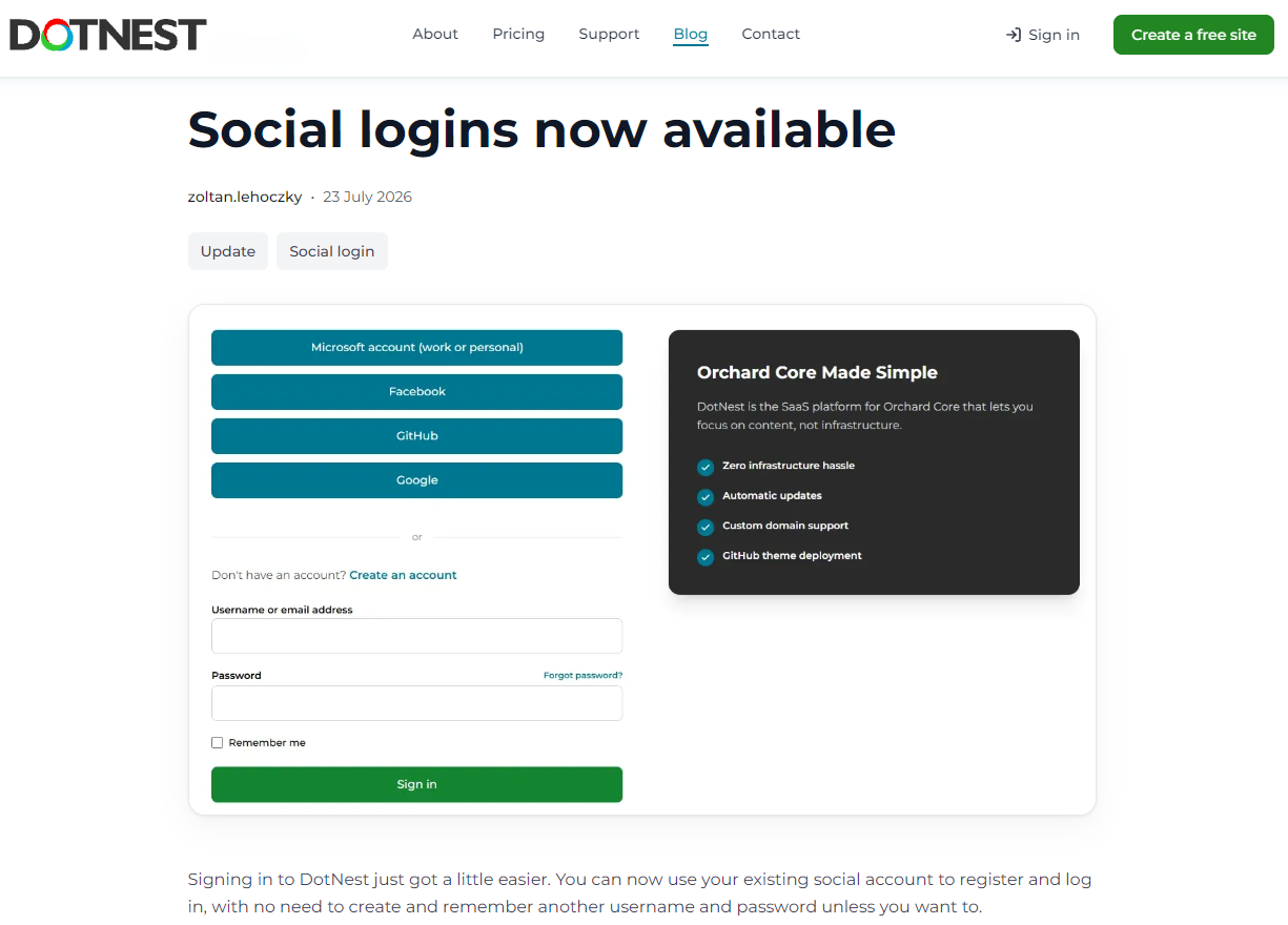 Social Logins nows available DotNest
