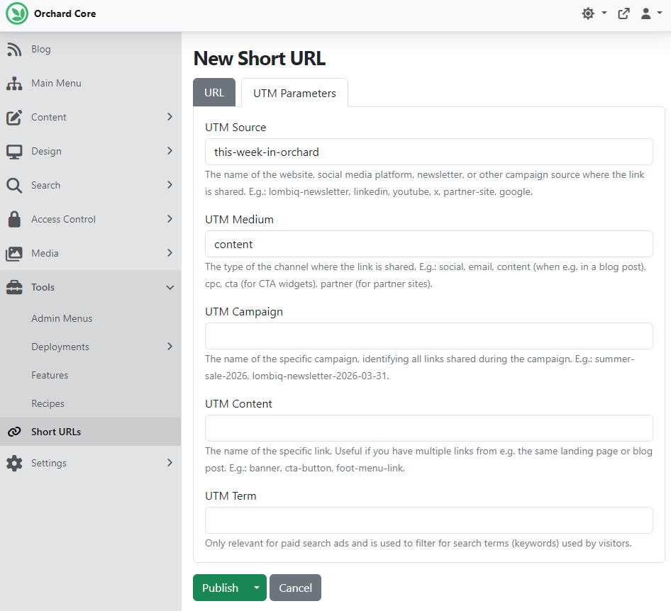 Adding a new Short URL